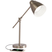 OttLite Desk Lamp, LED Bulb, Adjustable Brightness, Touch Control Panel, USB Charging, Brushed Nickel, Desk Mountable, Silver, 1 Each
