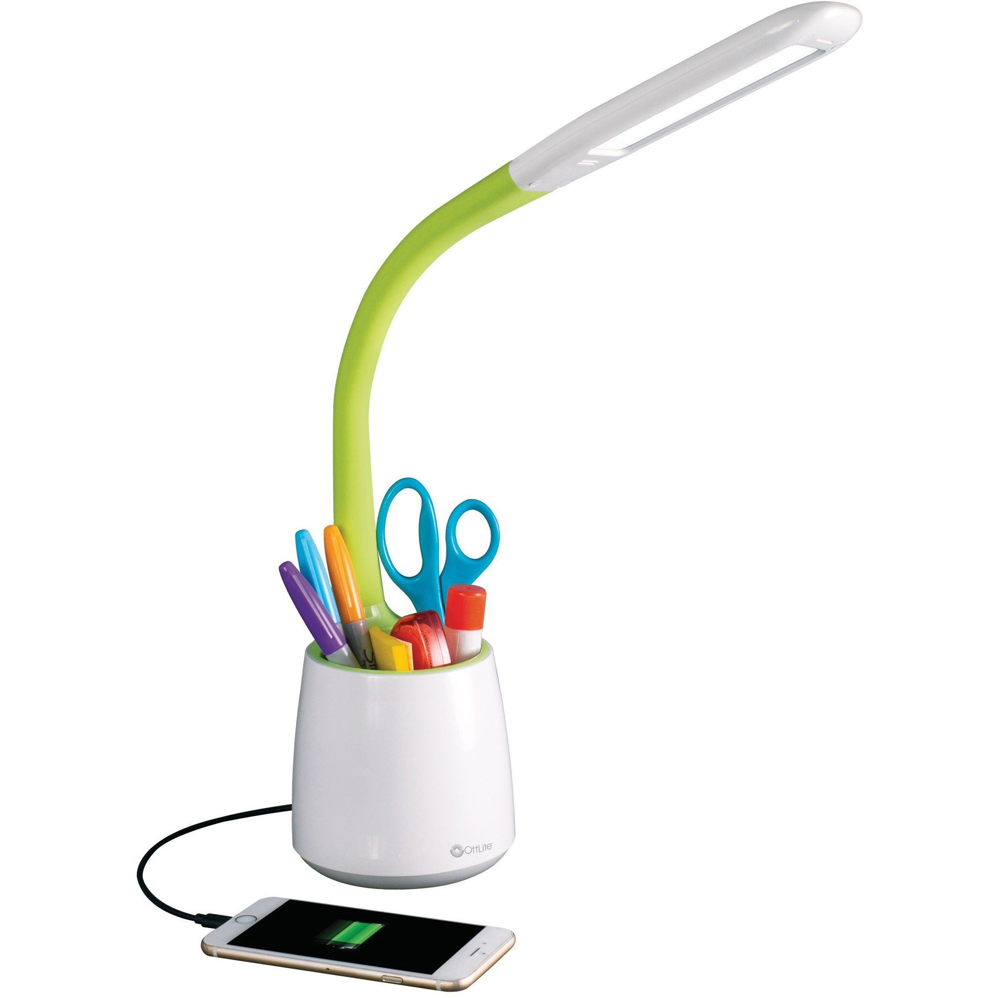OttLite Desk Lamp, LED, White/Green, Desk Mountable, Touch Switch, Adjustable Height, 1 Each