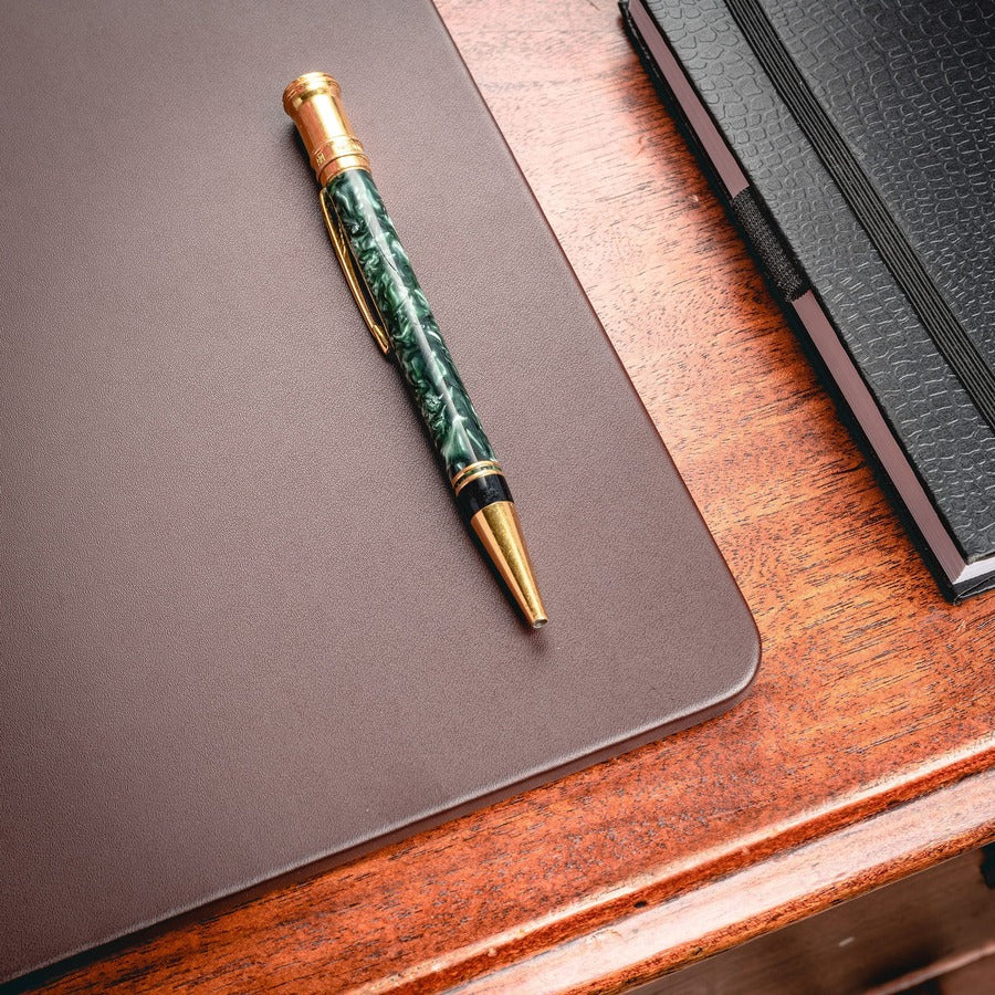 Dacasso Leatherette Desk Mat, Rectangular, 24" x 19", Chocolate Brown, Leatherette and Velveteen, 1 Each