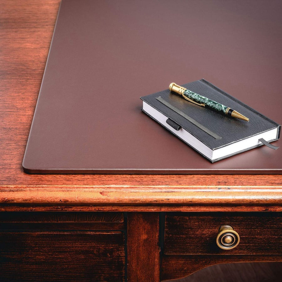 Dacasso Leatherette Desk Mat, Rectangular, 34" x 20", Chocolate Brown, Leatherette and Velveteen, 1 Each