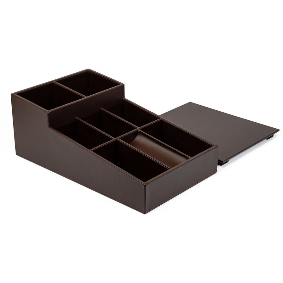 Dacasso Leatherette Coffee Condiment Organizer, Removable Lid, Chocolate Brown, Velveteen and Leatherette, 1 Each