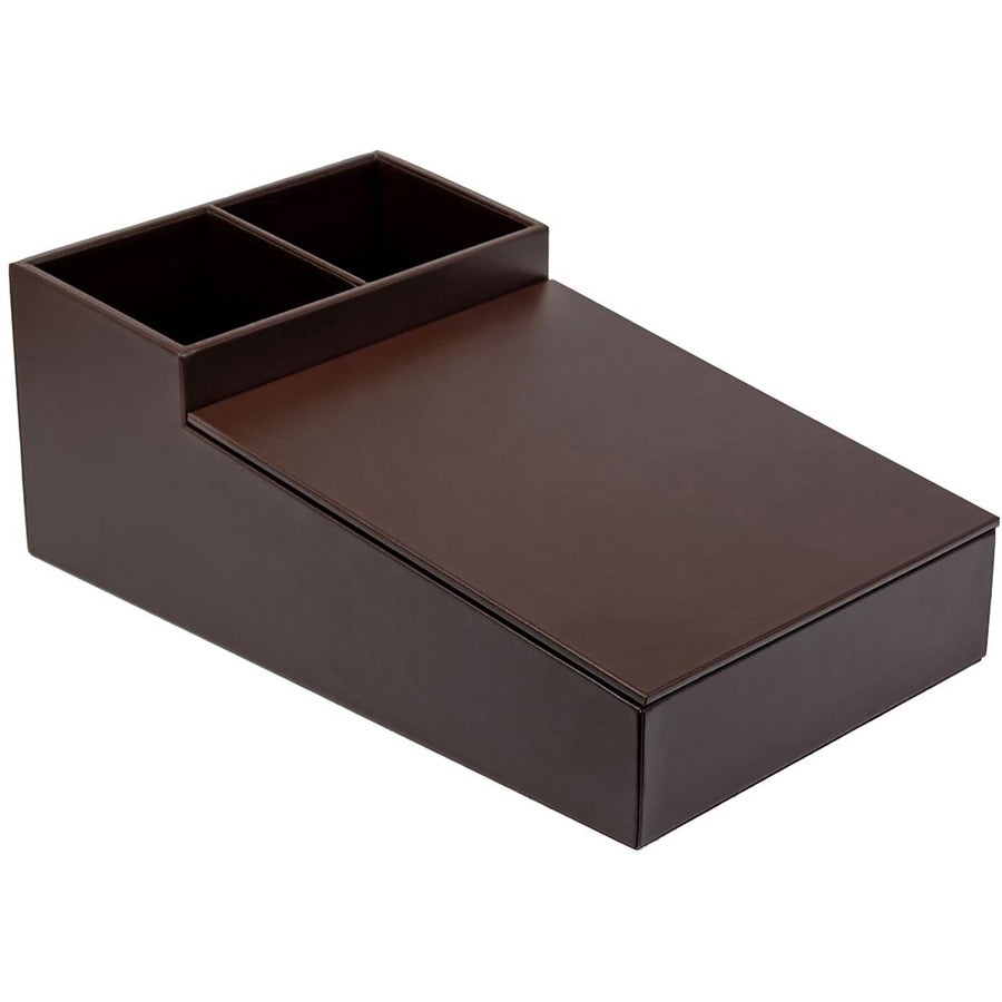 Dacasso Leatherette Coffee Condiment Organizer, Removable Lid, Chocolate Brown, Velveteen and Leatherette, 1 Each