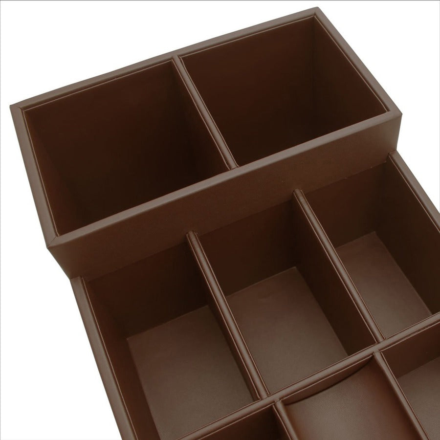 Dacasso Leatherette Coffee Condiment Organizer, Removable Lid, Chocolate Brown, Velveteen and Leatherette, 1 Each