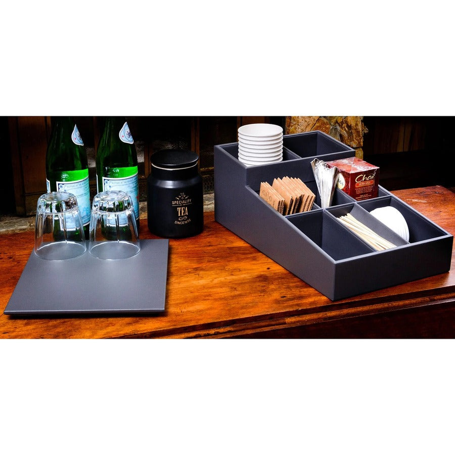 Dacasso Leatherette Coffee Condiment Organizer with Removable Lid, Gray, Velveteen and Leatherette, 1 Each