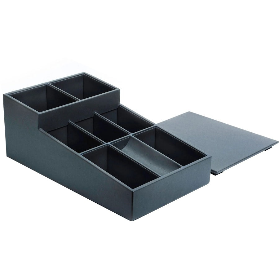 Dacasso Leatherette Coffee Condiment Organizer with Removable Lid, Gray, Velveteen and Leatherette, 1 Each