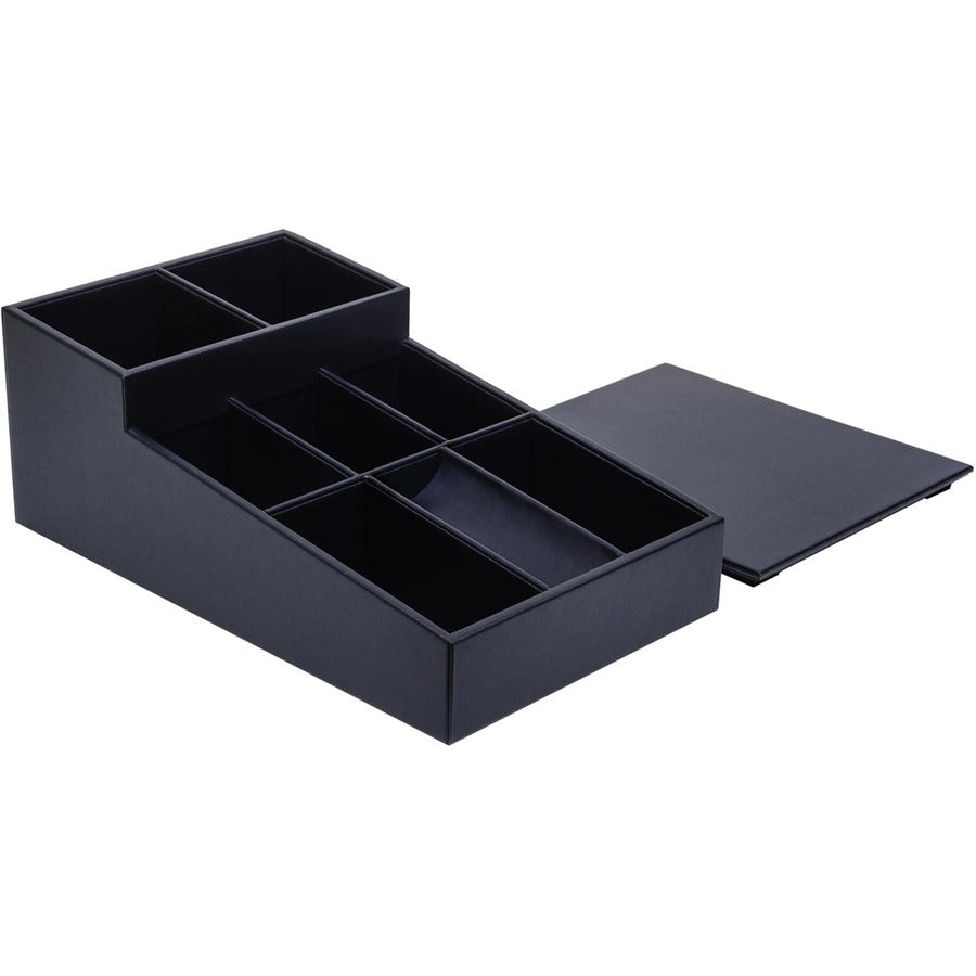 Dacasso Leatherette Coffee Condiment Organizer, Removable Lid, Navy Blue, Velveteen and Leatherette, 1 Each