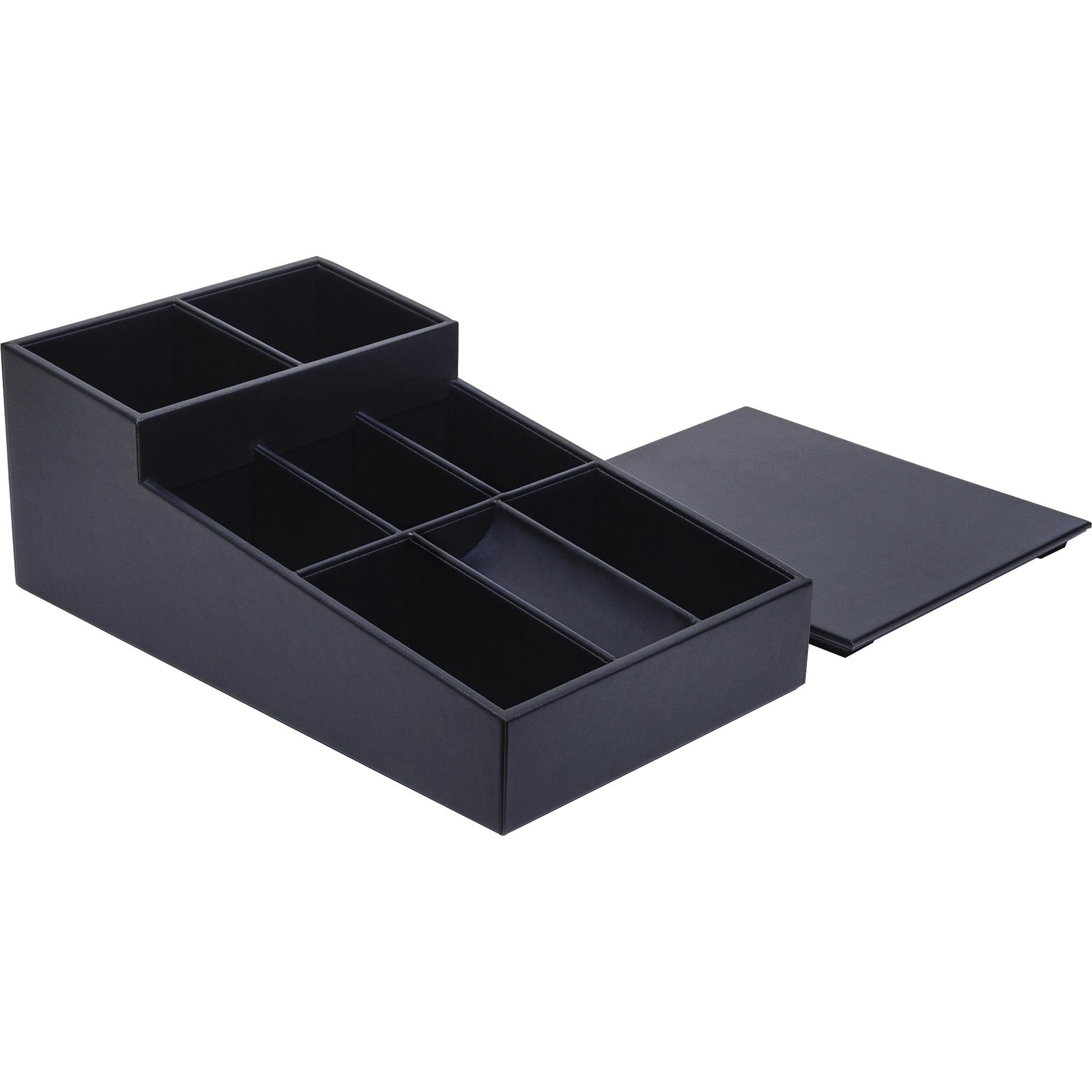 Dacasso Leatherette Coffee Condiment Organizer, Removable Lid, Navy Blue, Velveteen and Leatherette, 1 Each