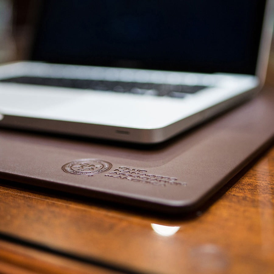 Dacasso Leather Conference Table Pad, Rectangular, 20" x 16", Top Grain Leather, Velveteen Bottom, Chocolate Brown, 1 Each