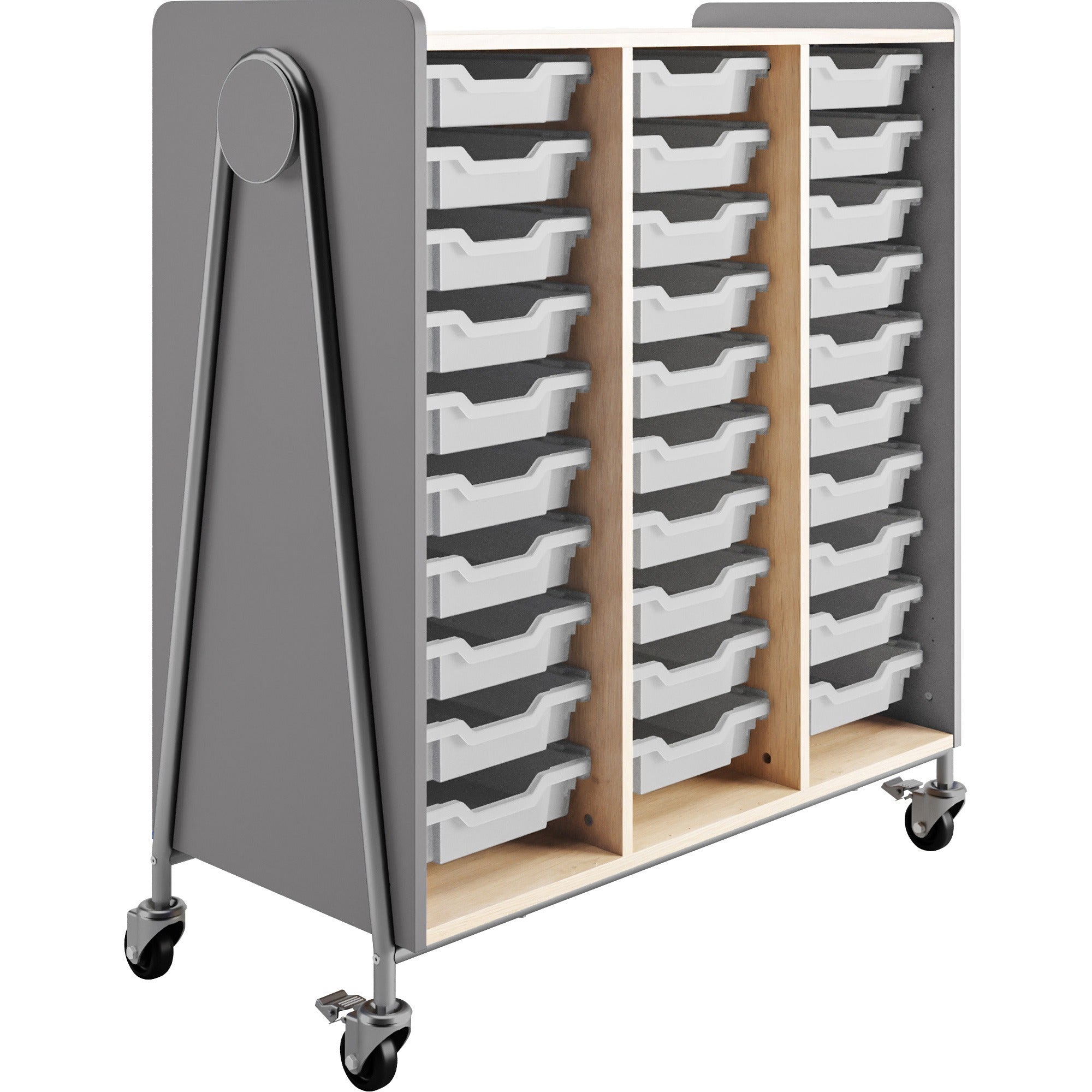 Safco Whiffle Triple Rolling Storage Cart, 30 Totes, 330 lb Capacity, 4 Casters, Steel Frame, Gray, 43.25"W x 19.75"D x 48"H, 1 Carton