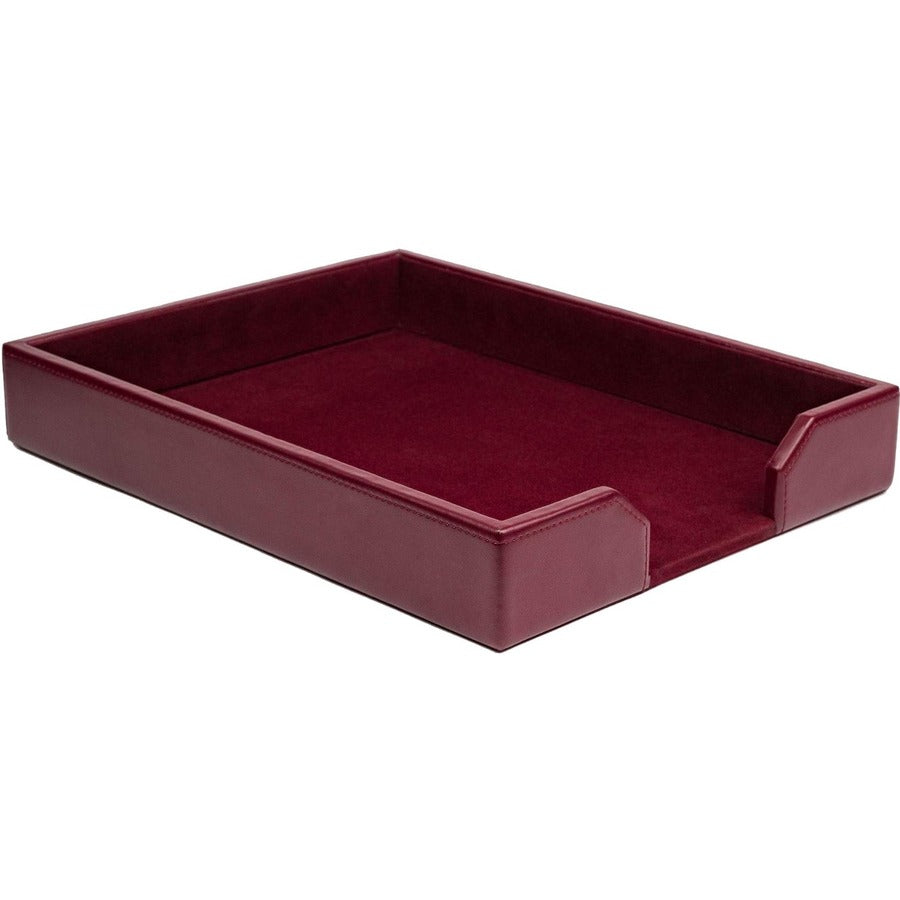 Dacasso Bonded Leather Letter Tray - Desktop - Burgundy - Bonded Leather, Felt, Velveteen - 1 Each