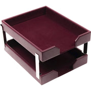 Dacasso Bonded Leather Double Letter Trays - Desktop - Burgundy - Bonded Leather, Velveteen - 1 Each