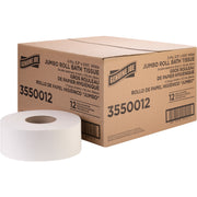 Genuine Joe Jumbo Jr Dispenser Bath Tissue Roll - 2 Ply - 3.30" Width x 500 ft Length - 8.88" Roll Diameter - White - Fiber - 12 / Carton
