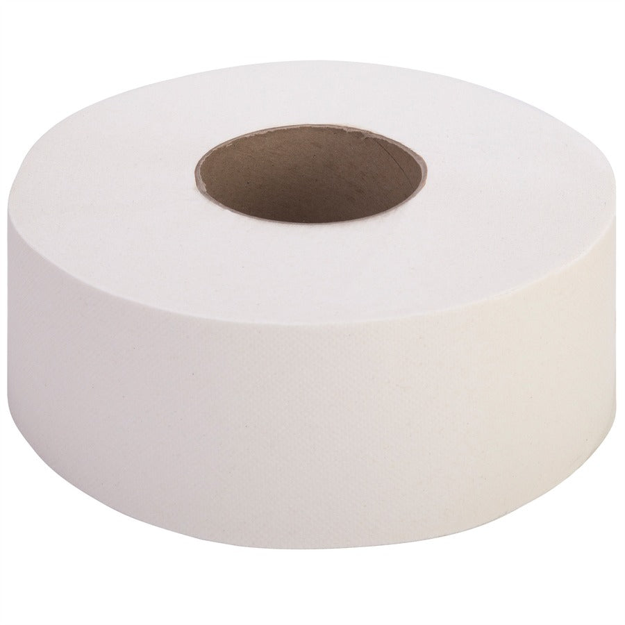 Genuine Joe Jumbo Jr Dispenser Bath Tissue Roll - 2 Ply - 3.30" Width x 700 ft Length - 8.88" Roll Diameter - White - Fiber - 12 / Carton