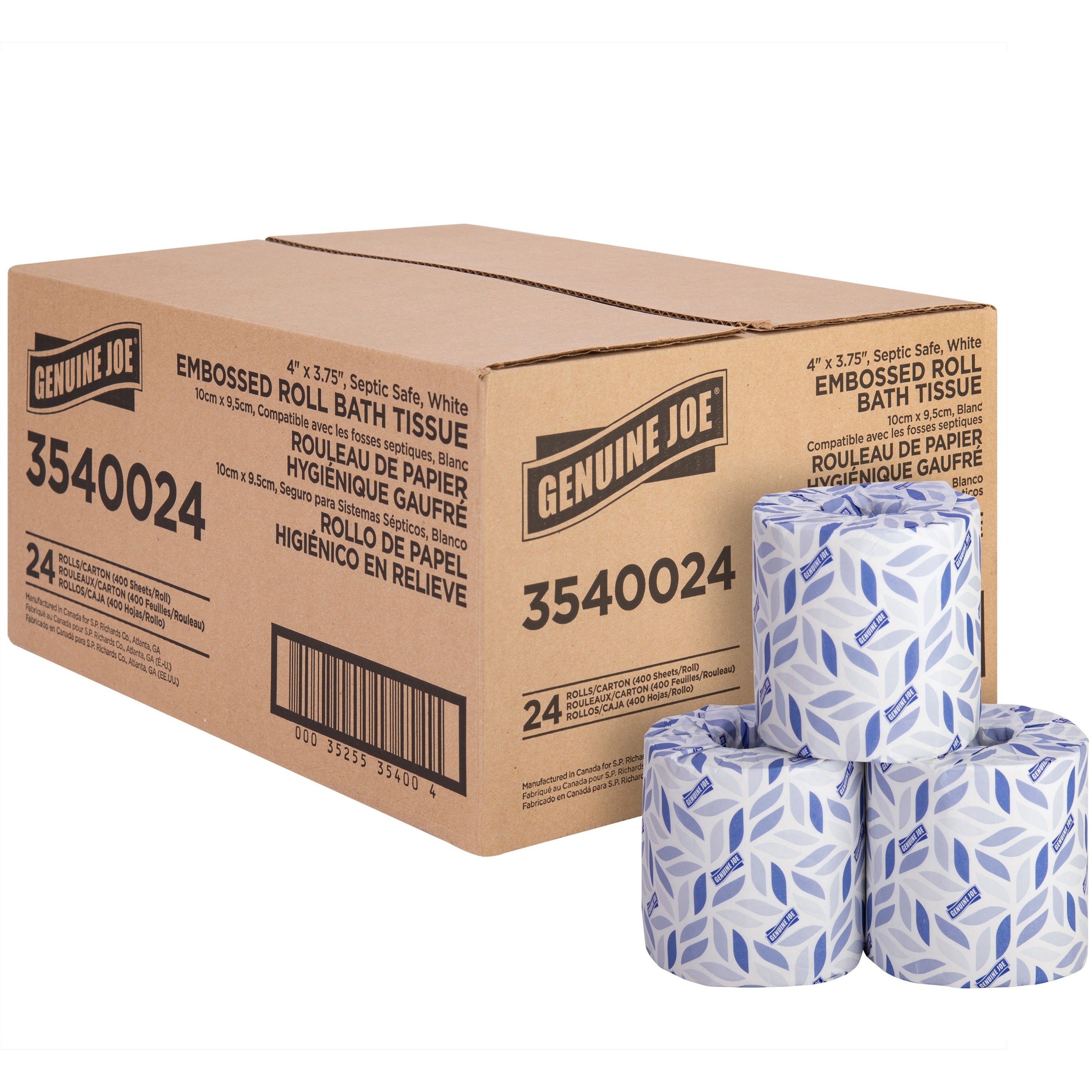 2 Ply - 4" Width x 3.75" Length - 400 Sheets/Roll - Embossed - White - 24 / Carton