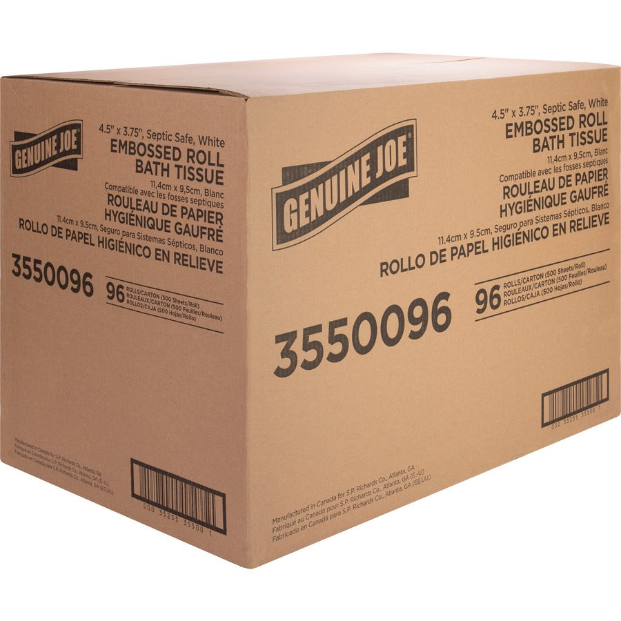 2 Ply - 4.50" Width x 3.80" Length - 500 Sheets/Roll - Embossed - White - Fiber - 96 / Carton
