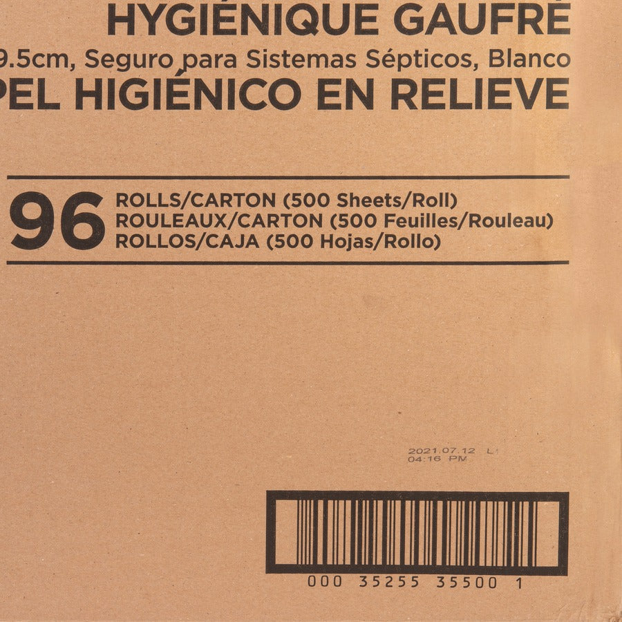 2 Ply - 4.50" Width x 3.80" Length - 500 Sheets/Roll - Embossed - White - Fiber - 96 / Carton