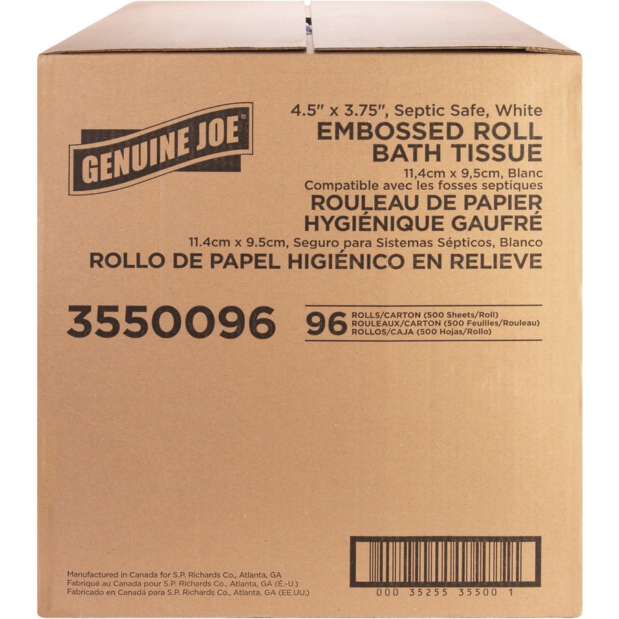 2 Ply - 4.50" Width x 3.80" Length - 500 Sheets/Roll - Embossed - White - Fiber - 96 / Carton