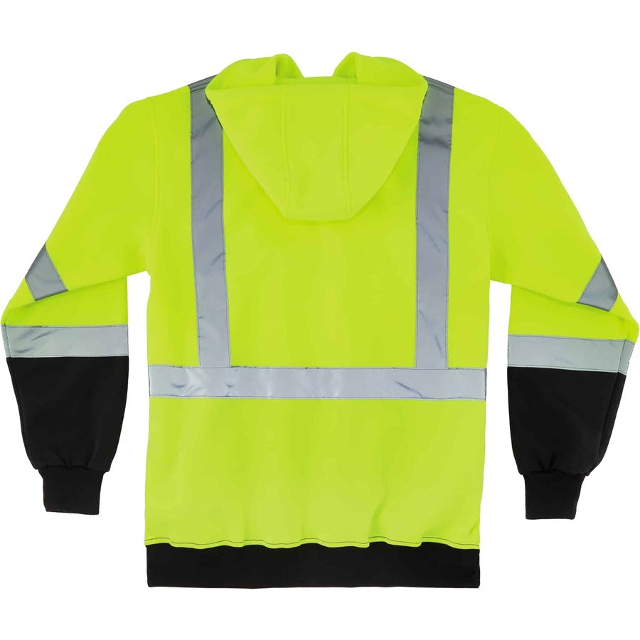 Ergodyne GloWear 8372 Zip-Up Hi-Vis Hooded Sweatshirt, 3X-Large, Yellow/Black, Polar Fleece, Reflective Straps, Drawstring Hood, Elastic Cuffs, Front Zipper, 1 Each