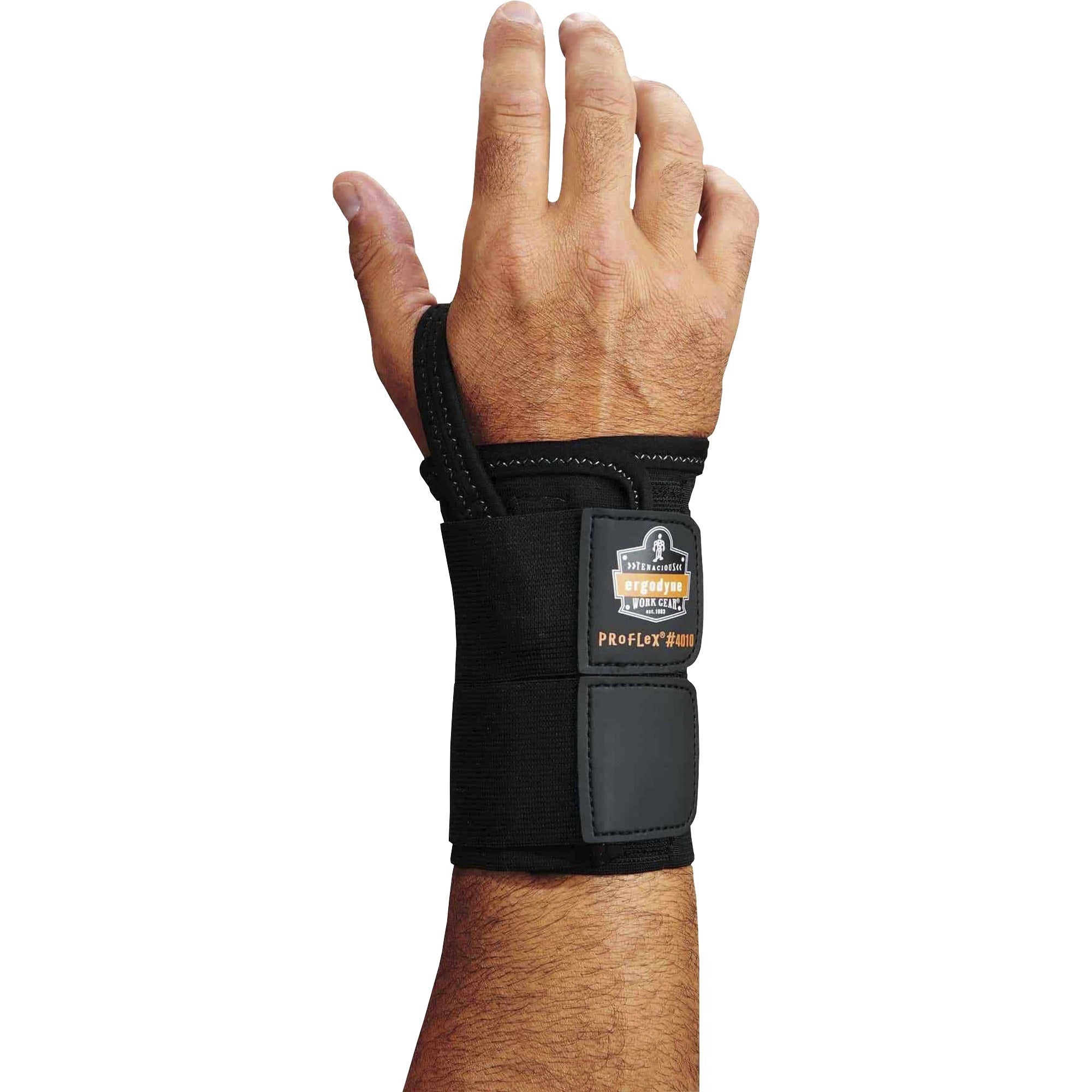 Ergodyne ProFlex 4010 Double Strap Wrist Support, Large, Left Hand, Black, Elastic, 1 Each