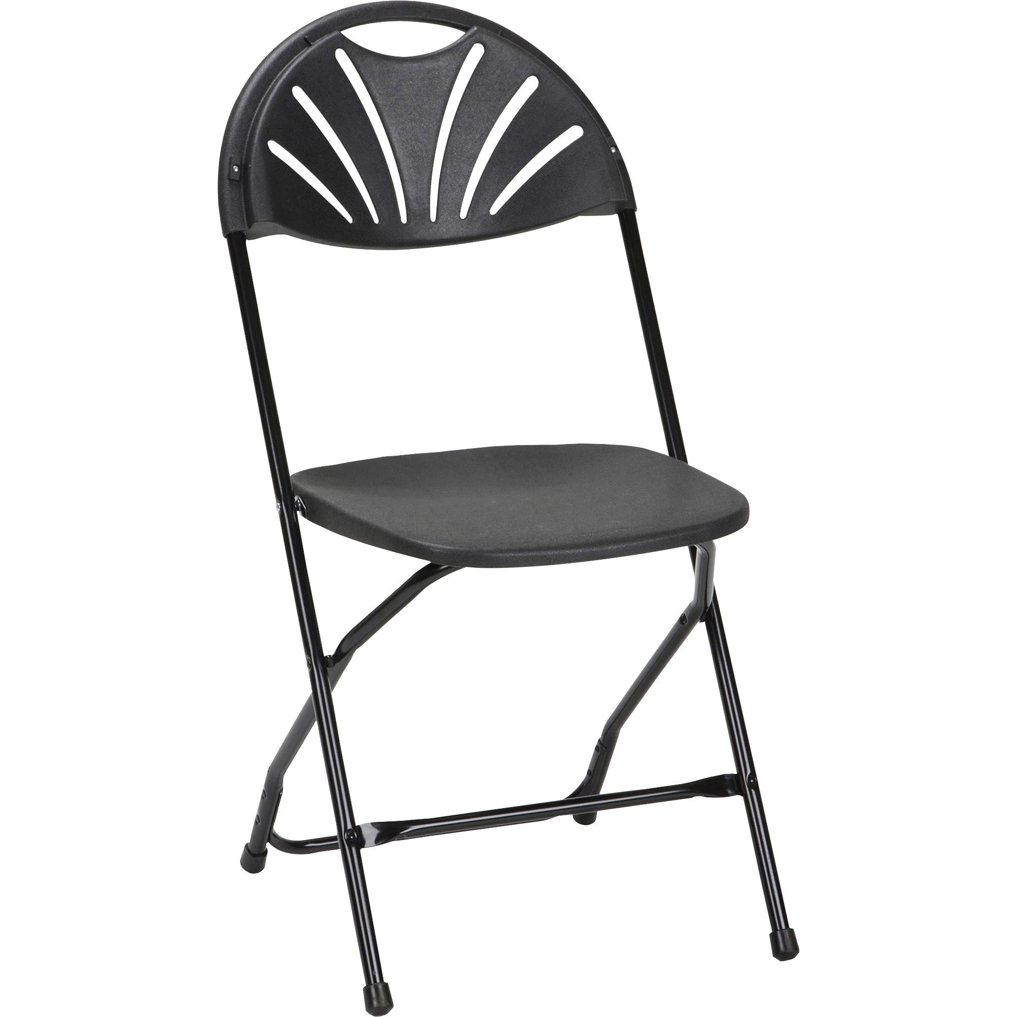 Dorel Zown Premium Fan Back Folding Chair - Black Seat Color - Black Back Color - Polyethylene Back Material - Black Frame Color - Powder Coated Steel Frame Material - Four-legged Base - 8 / Carton