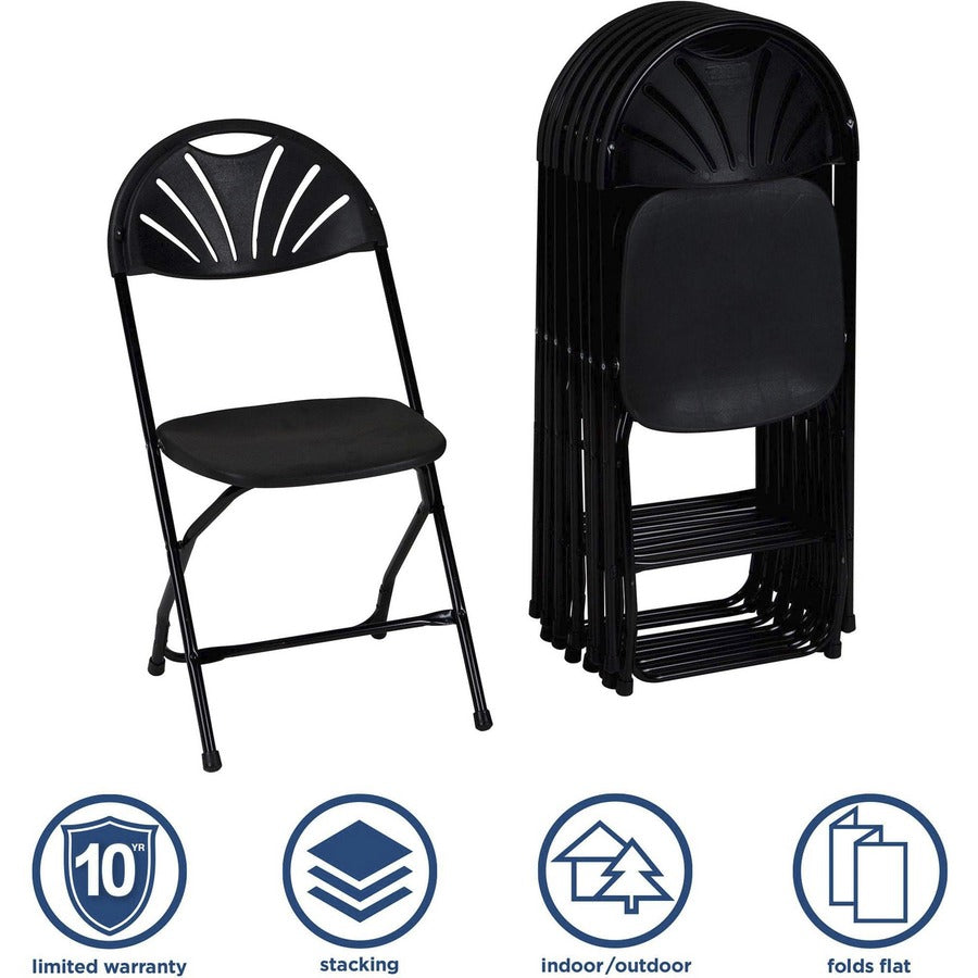 Dorel Zown Premium Fan Back Folding Chair - Black Seat Color - Black Back Color - Polyethylene Back Material - Black Frame Color - Powder Coated Steel Frame Material - Four-legged Base - 8 / Carton