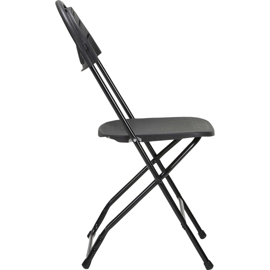Dorel Zown Premium Fan Back Folding Chair - Black Seat Color - Black Back Color - Polyethylene Back Material - Black Frame Color - Powder Coated Steel Frame Material - Four-legged Base - 8 / Carton