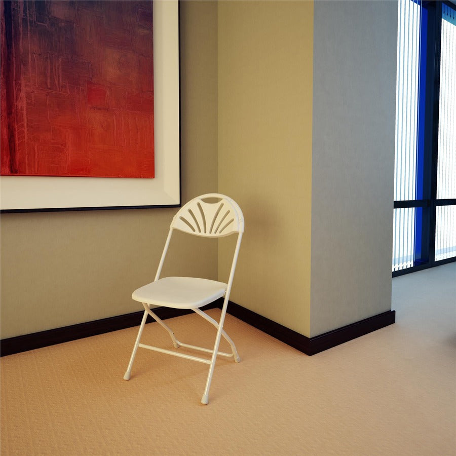 Dorel Zown Premium Fan Back Folding Chair - White Seat Color - White Back Color - Polyethylene Back Material - White Frame Color - Powder Coated Steel Frame Material - Four-legged Base - 8 / Carton