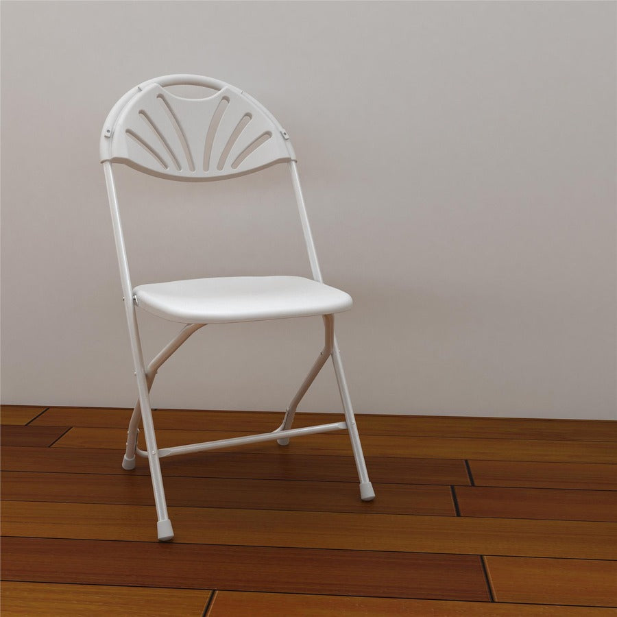 Dorel Zown Premium Fan Back Folding Chair - White Seat Color - White Back Color - Polyethylene Back Material - White Frame Color - Powder Coated Steel Frame Material - Four-legged Base - 8 / Carton