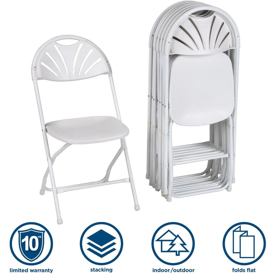 Dorel Zown Premium Fan Back Folding Chair - White Seat Color - White Back Color - Polyethylene Back Material - White Frame Color - Powder Coated Steel Frame Material - Four-legged Base - 8 / Carton