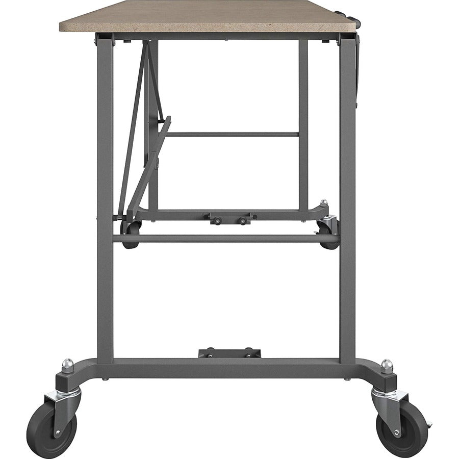 Cosco SmartFold Portable Work Desk Table, Rectangle Top, Four Leg Base, 350 lb Capacity, 51.40" W x 26.50" D x 55.45" H, Brown Steel Frame, MDF Top, Foldable, Locking Casters, 1 Each