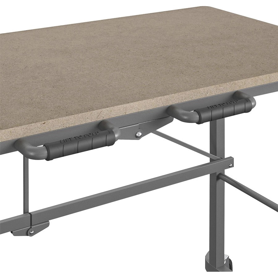 Cosco SmartFold Portable Work Desk Table, Rectangle Top, Four Leg Base, 350 lb Capacity, 51.40" W x 26.50" D x 55.45" H, Brown Steel Frame, MDF Top, Foldable, Locking Casters, 1 Each