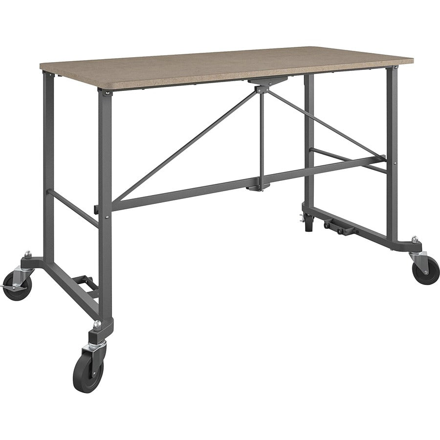 Cosco SmartFold Portable Work Desk Table, Rectangle Top, Four Leg Base, 350 lb Capacity, 51.40" W x 26.50" D x 55.45" H, Brown Steel Frame, MDF Top, Foldable, Locking Casters, 1 Each
