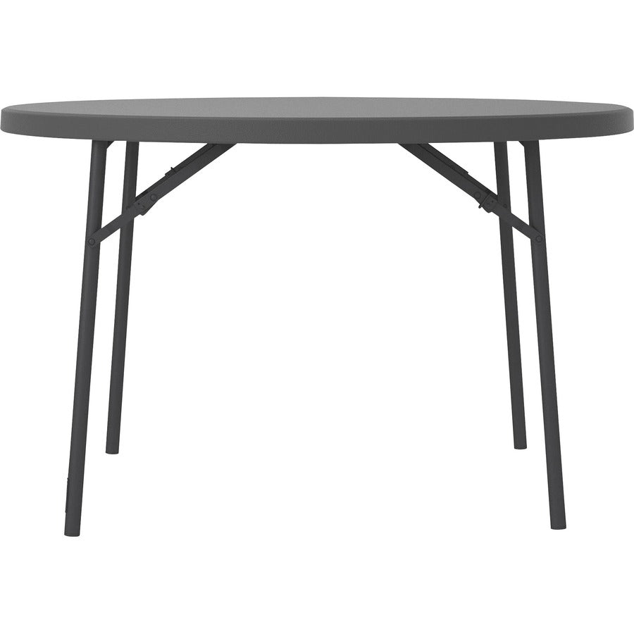 Dorel Zown Commercial Round Blow Mold Fold Table - Round Top - 4 Legs - 750 lb Capacity - 48" Table Top Diameter - 29.30" Height - Gray - High-density Polyethylene (HDPE), Resin - 1 Each