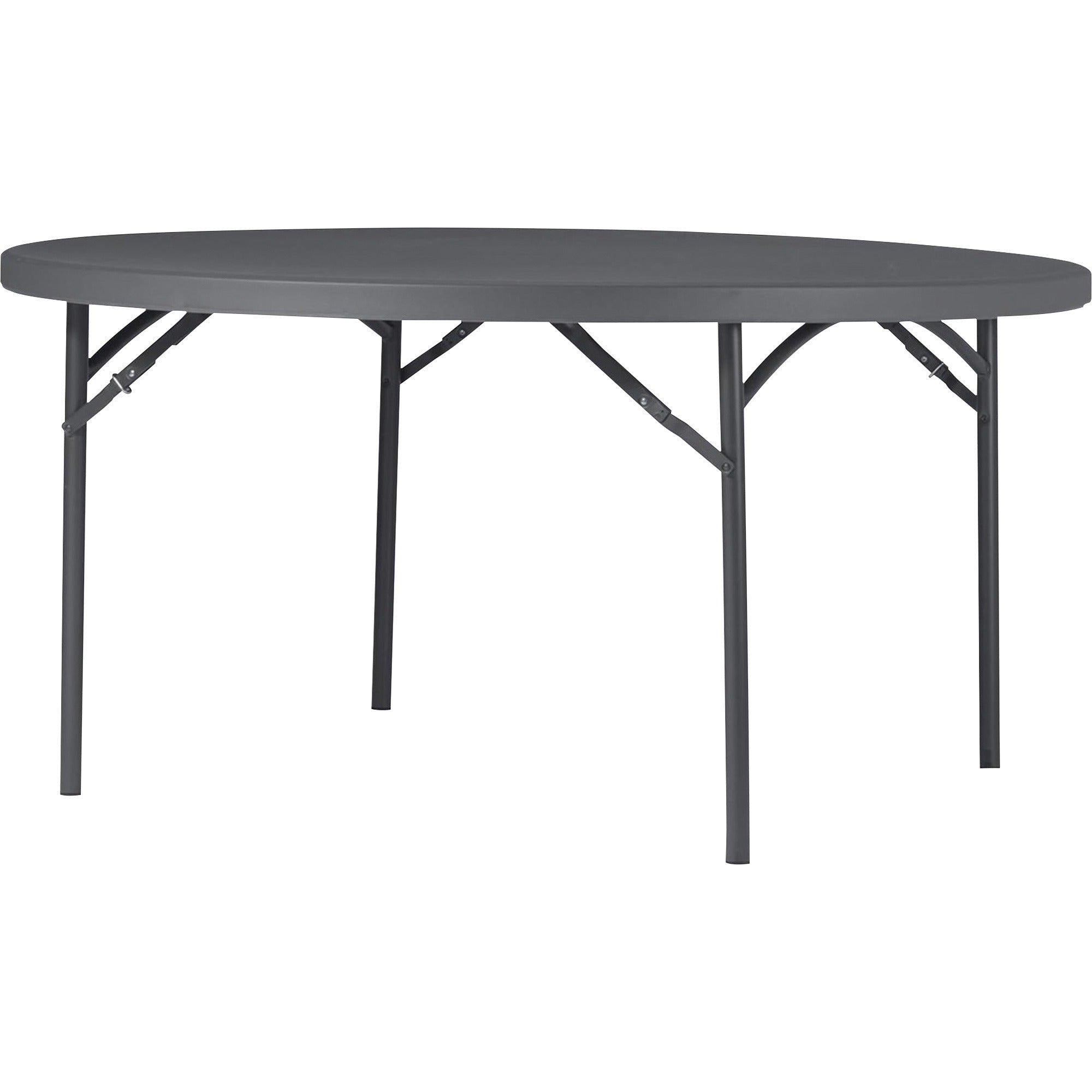 Dorel Zown Commercial Round Blow Mold Fold Table - Round Top - 4 Legs - 750 lb Capacity - 60" Table Top Diameter - 29.20" Height - Gray - High-density Polyethylene (HDPE), Resin - 1 Each