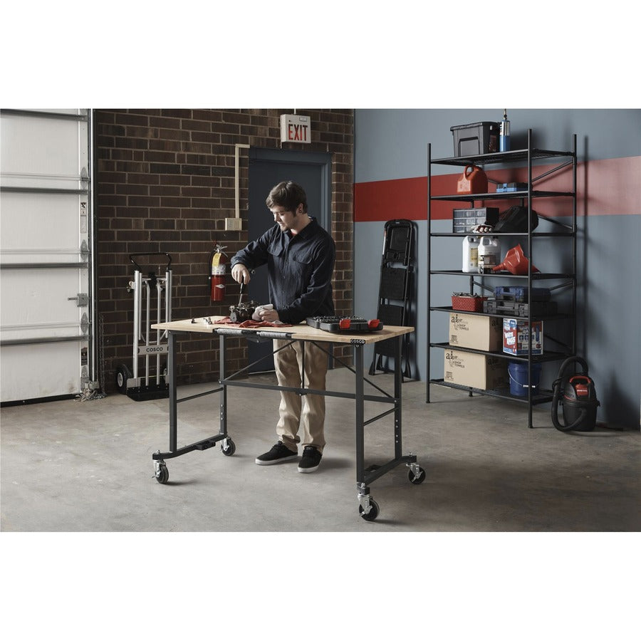 Cosco Smartfold Portable Work Desk Table - Four Leg Base - 4 Legs - 400 lb Capacity - 14.50" Table Top Width x 25.51" Table Top Depth - 55.25" Height - Gray - Steel - Hardwood Top Material - 1 Each