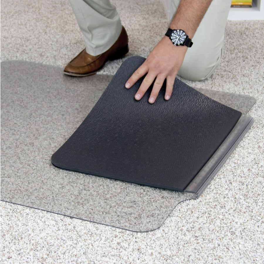 ES ROBBINS Sit or Stand Mat with Lip - Pile Carpet - 53" Length x 36" Width - Lip Size 18" Length x 20" Width - Rectangular - Vinyl, Foam - Clear - 1 Each