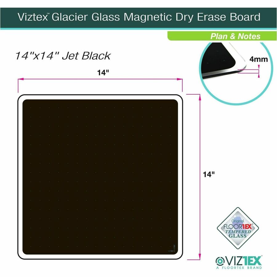 Floortex Viztex&reg; Glacier Black Multi-Purpose Grid Glass Dry-Erase Board 14" x 14"