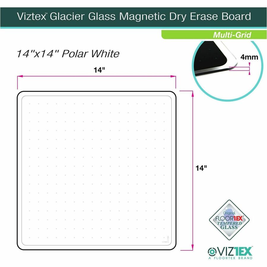 Floortex Viztex&reg; Glacier White Multi-Purpose Grid Glass Dry-Erase Board -14" x 14"