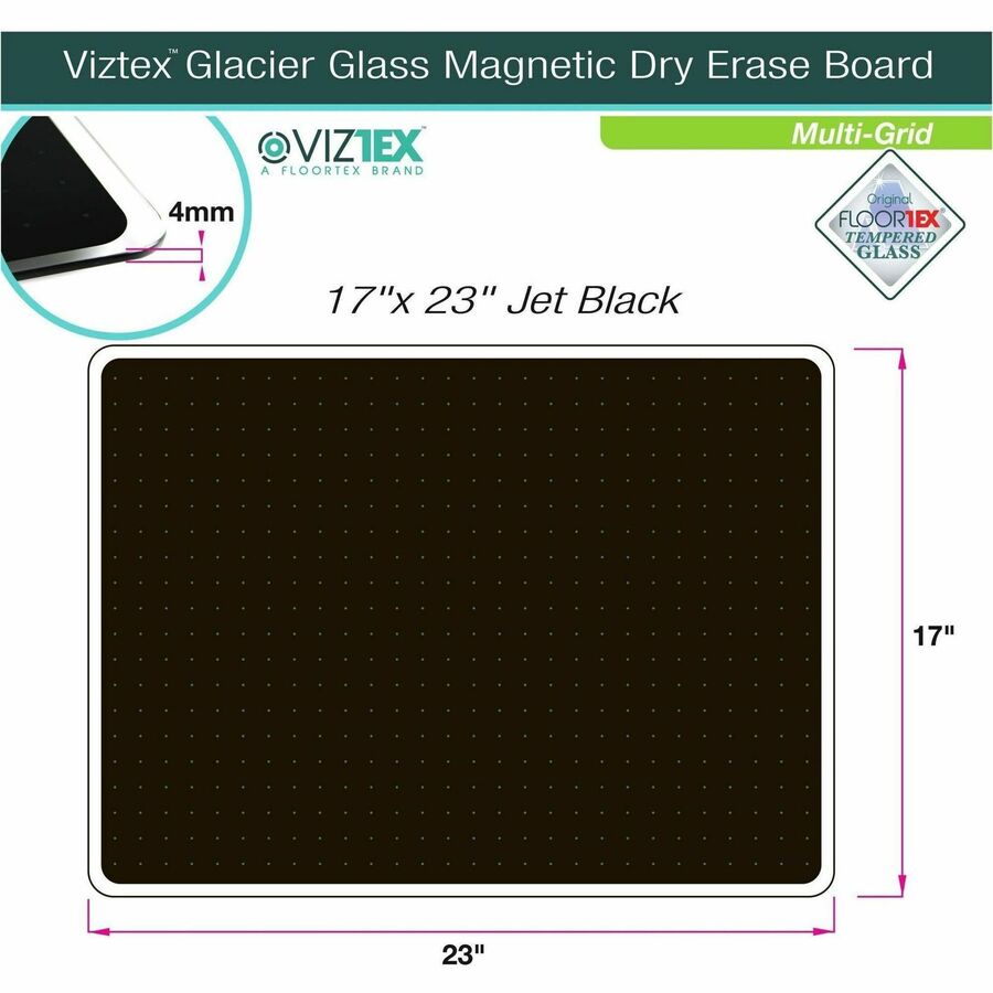 Floortex Viztex&reg; Glacier Black Multi-Purpose Grid Glass Dry-Erase Board 17" x 23"