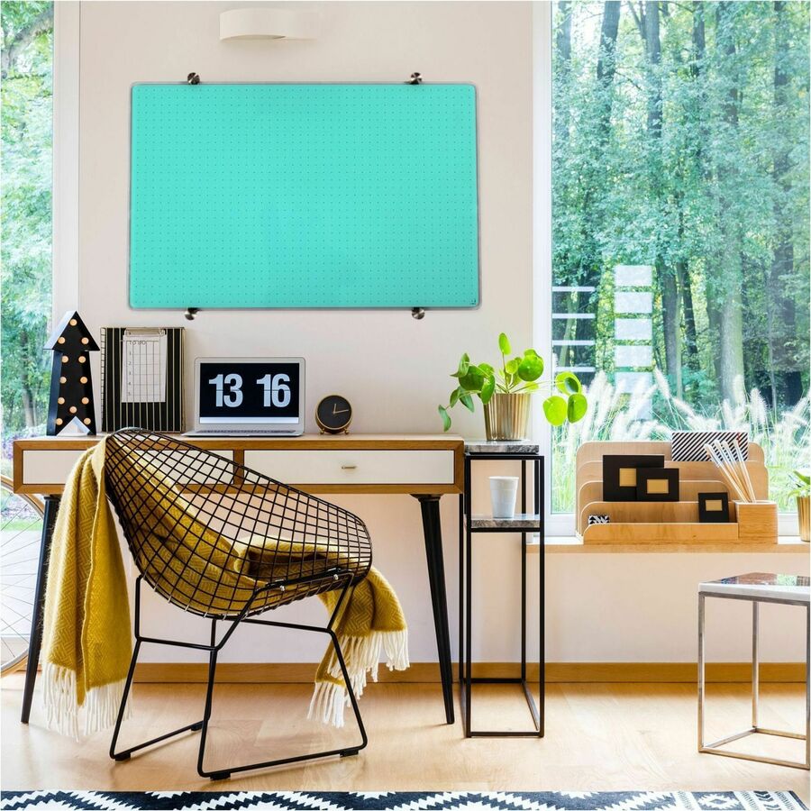 Floortex Viztex&reg; Glacier Teal Multi-Purpose Grid Glass Dry-Erase Board 24" x 36"
