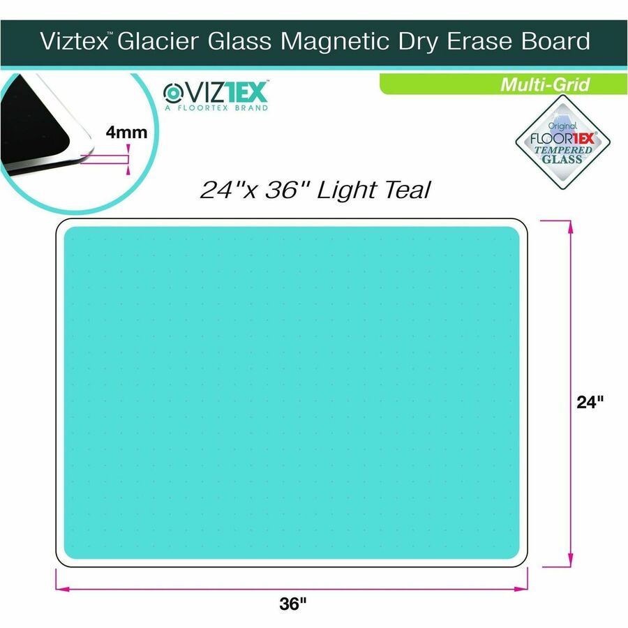 Floortex Viztex&reg; Glacier Teal Multi-Purpose Grid Glass Dry-Erase Board 24" x 36"