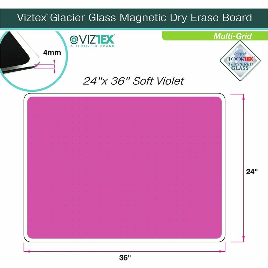 Floortex Viztex&reg; Glacier Violet Multi-Purpose Grid Glass Dry-Erase Board 24" x 36"