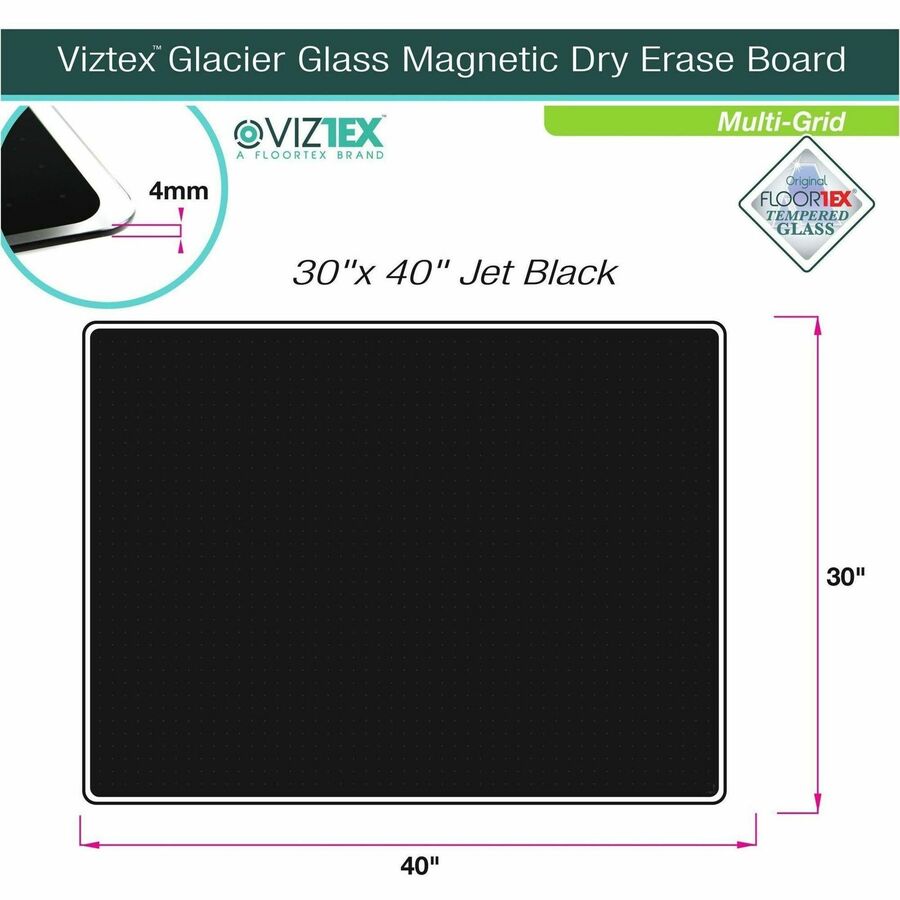 Floortex Viztex&reg; Glacier Black Multi-Purpose Grid Glass Dry-Erase Board 30" x 40"
