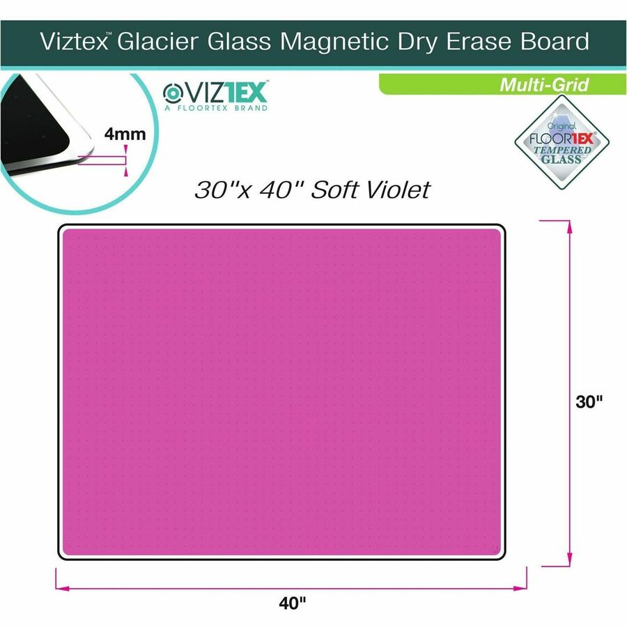 Floortex Viztex&reg; Glacier Violet Multi-Purpose Grid Glass Dry-Erase Board 30" x 40"