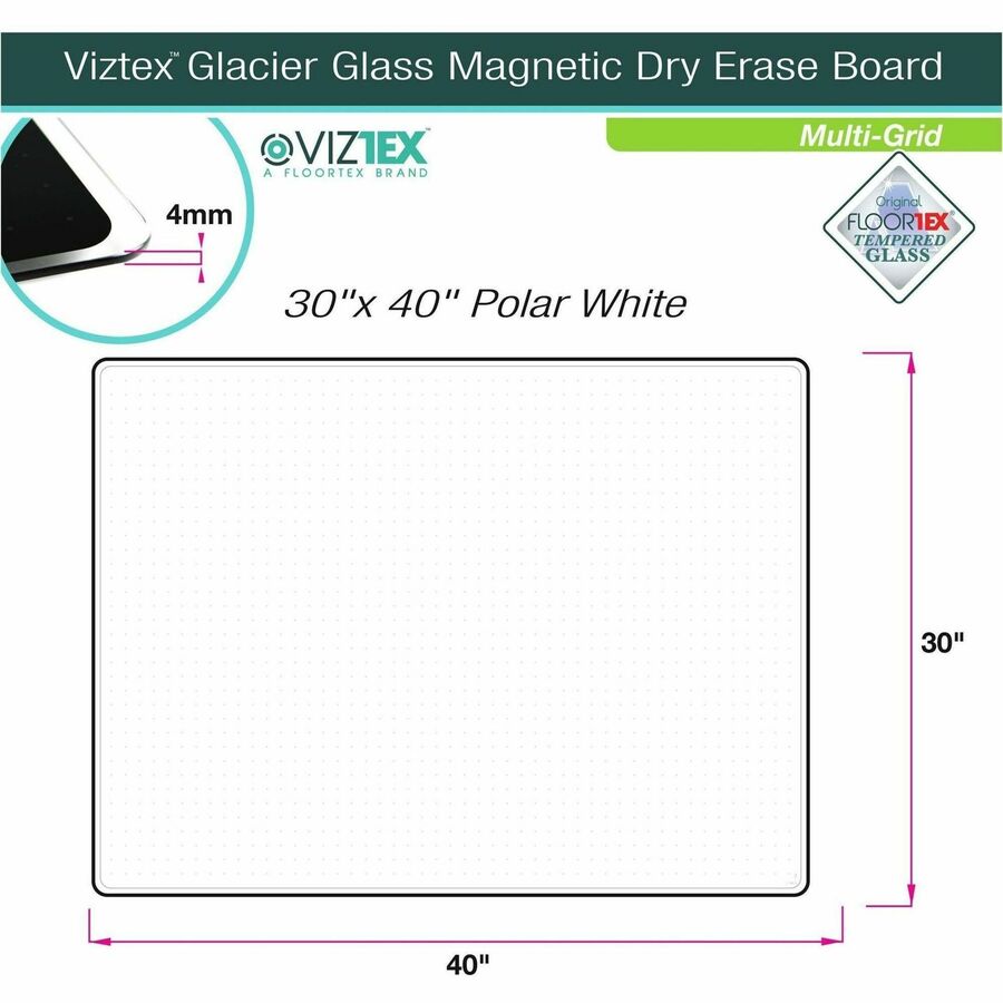 Floortex Viztex&reg; Glacier White Multi-Purpose Grid Glass Dry-Erase Board 30" x 40"