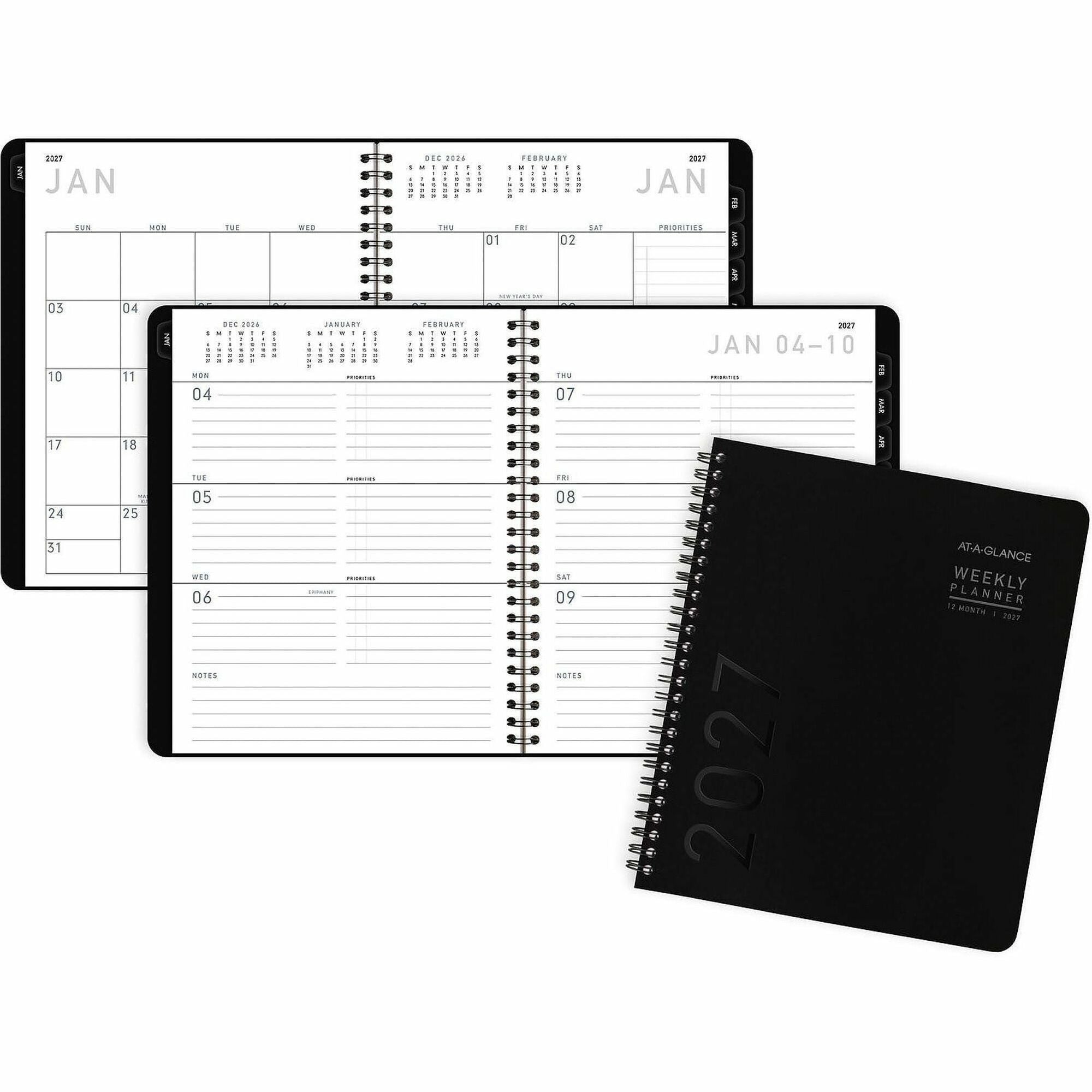 At-A-Glance Contemporary Lite Planner, Medium, Weekly/Monthly, 12 Months (Jan-Dec 2026), 7" x 8 3/4", Wire Bound, Black/Gold Cover, Bleed Resistant Paper, 1 Each