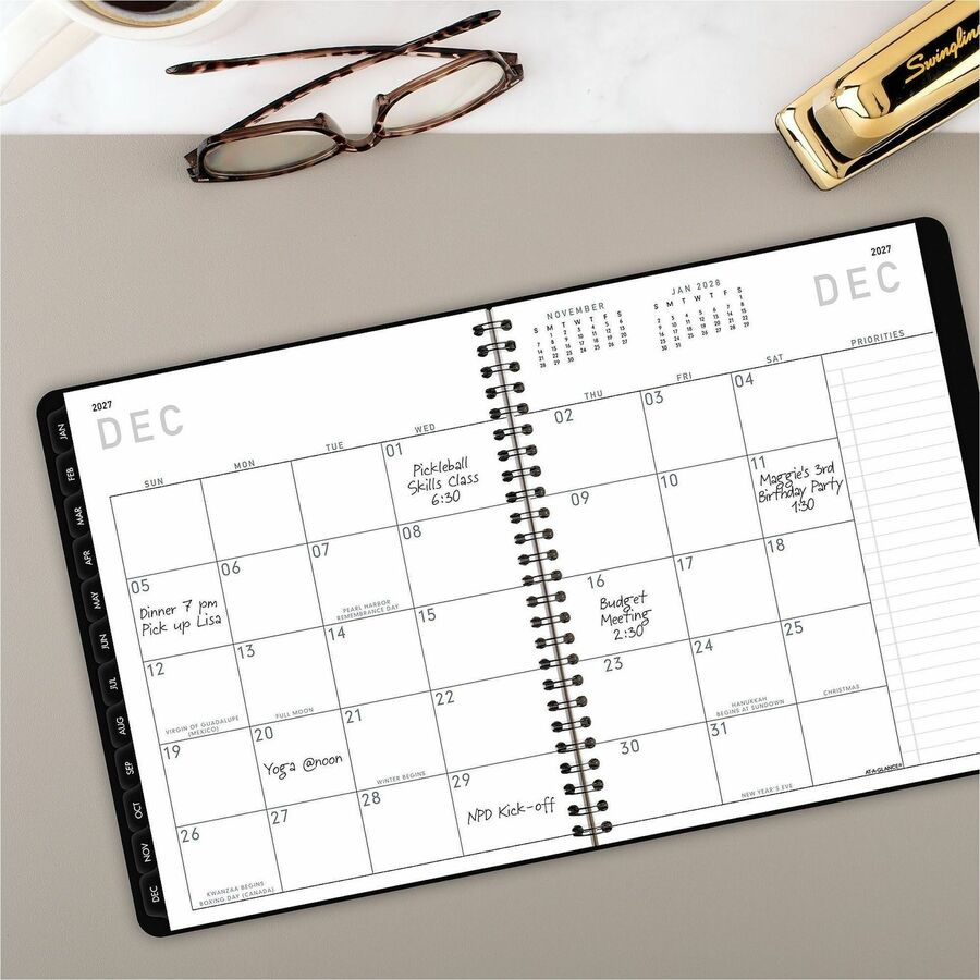 At-A-Glance Contemporary Lite Planner, Medium, Weekly/Monthly, 12 Months (Jan-Dec 2026), 7" x 8 3/4", Wire Bound, Black/Gold Cover, Bleed Resistant Paper, 1 Each