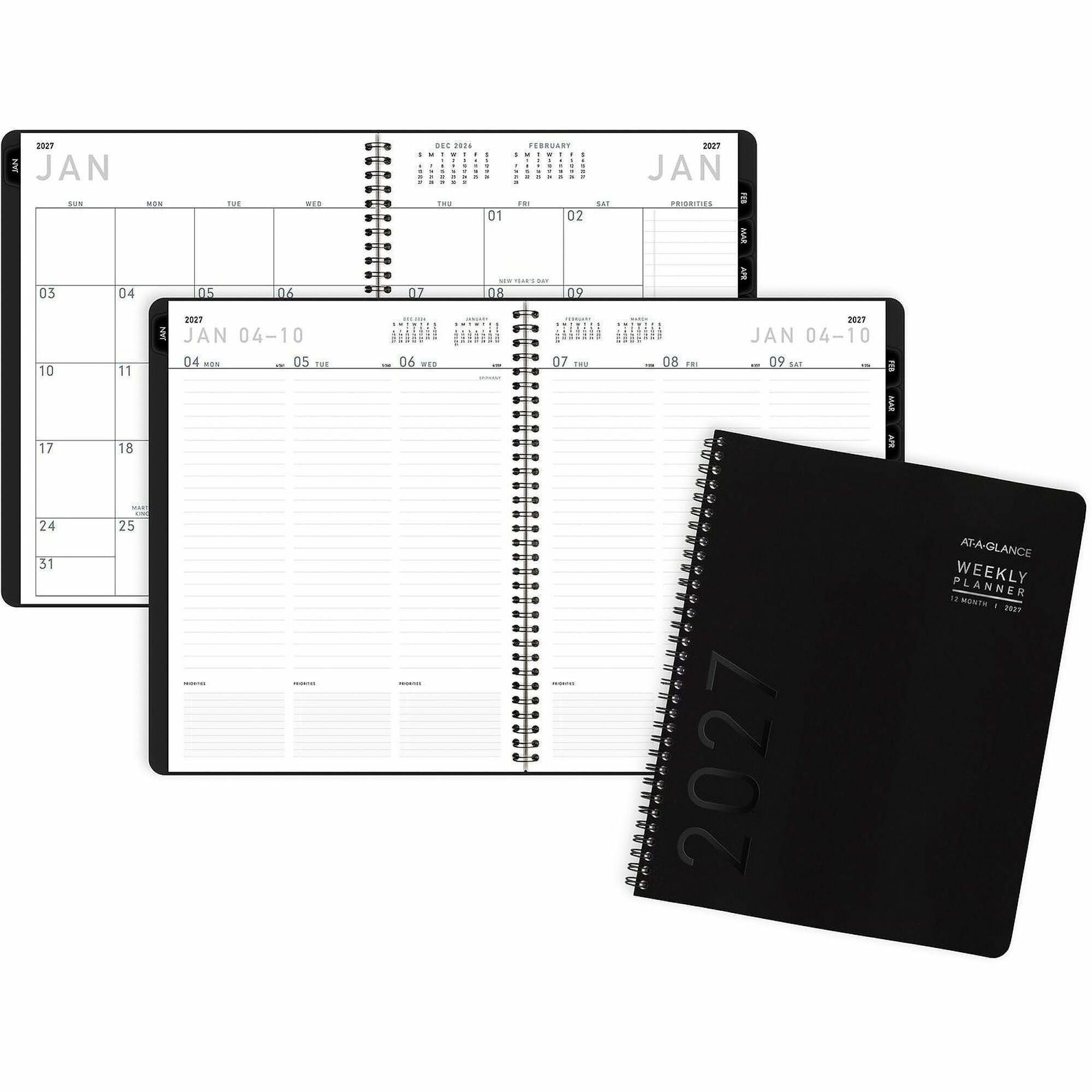 At-A-Glance Contemporary Lite Planner, Large, Weekly/Monthly, January 2026–December 2026, 8:00 AM–5:30 PM, 8 1/4" x 11", Wire Bound, Black/Gold Cover, 1 Each