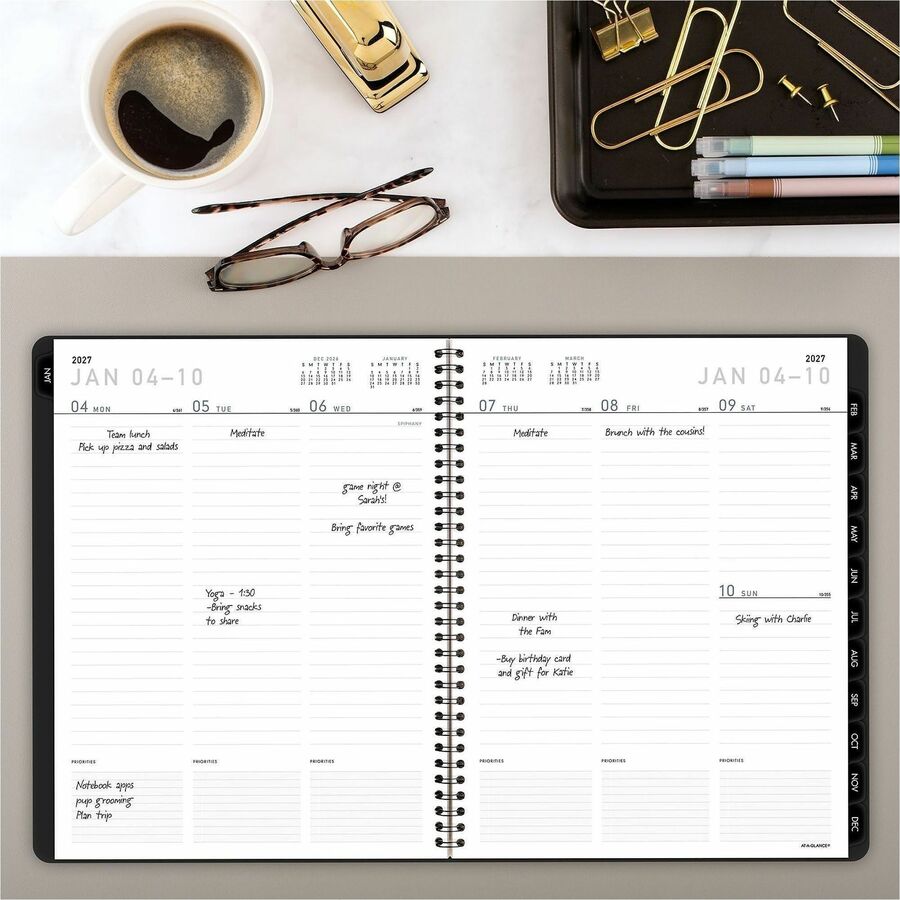 At-A-Glance Contemporary Lite Planner, Large, Weekly/Monthly, January 2026–December 2026, 8:00 AM–5:30 PM, 8 1/4" x 11", Wire Bound, Black/Gold Cover, 1 Each