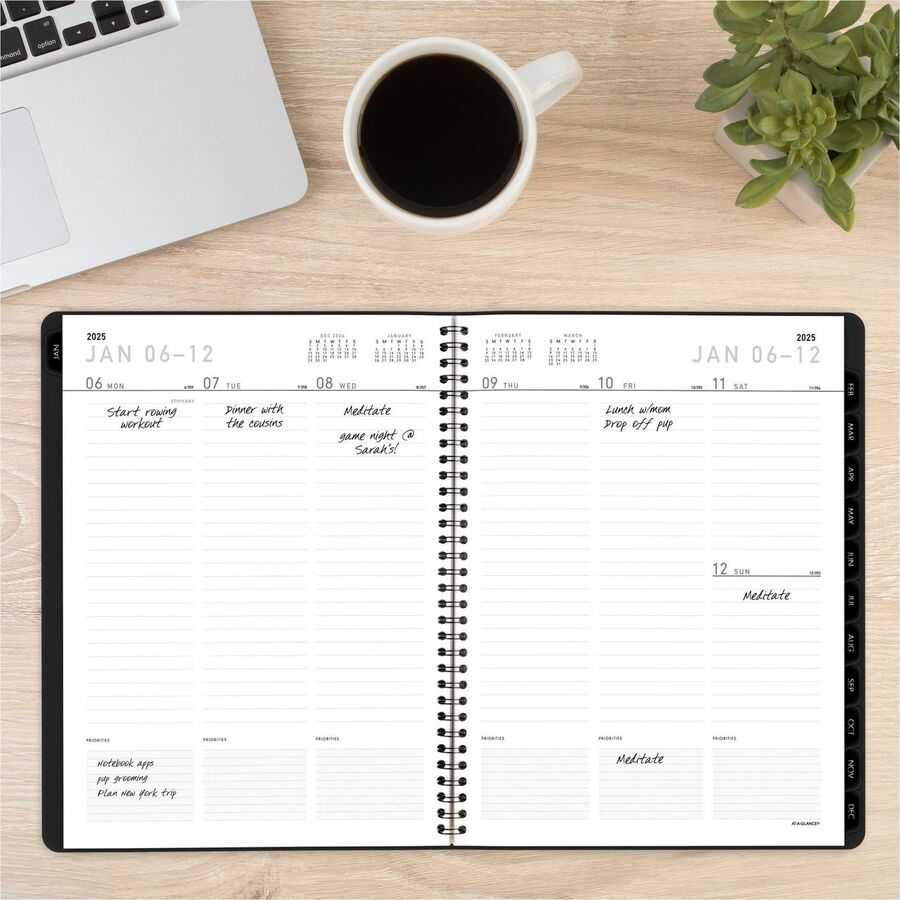 At-A-Glance Contemporary Lite Planner, Large, Weekly/Monthly, January 2026–December 2026, 8:00 AM–5:30 PM, 8 1/4" x 11", Wire Bound, Black/Gold Cover, 1 Each